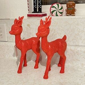 Wondershop Glitter Doe Figurine Christmas Standing Deer Pair Reindeer Retro Styl